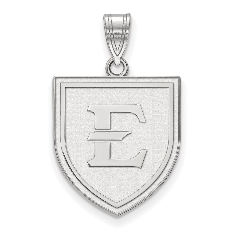 Sterling Silver Rhodium-plated LogoArt East Tennessee State University Letter E Shield Large Pendant
