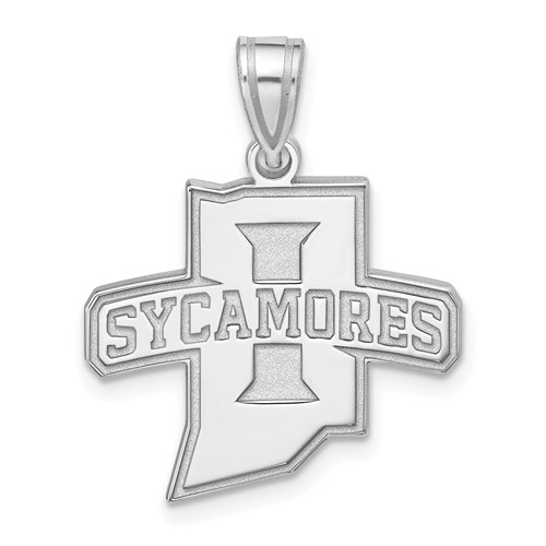 Sterling Silver Rhodium-plated LogoArt Indiana State University Sycamores Large Pendant