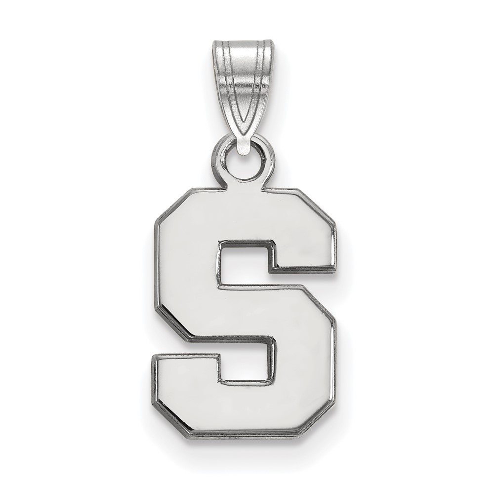 Sterling Silver Rhodium-plated LogoArt Michigan State University Letter S Small Pendant