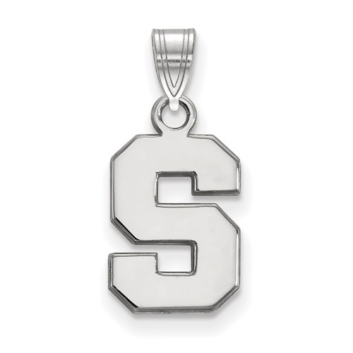 Sterling Silver Rhodium-plated LogoArt Michigan State University Letter S Small Pendant