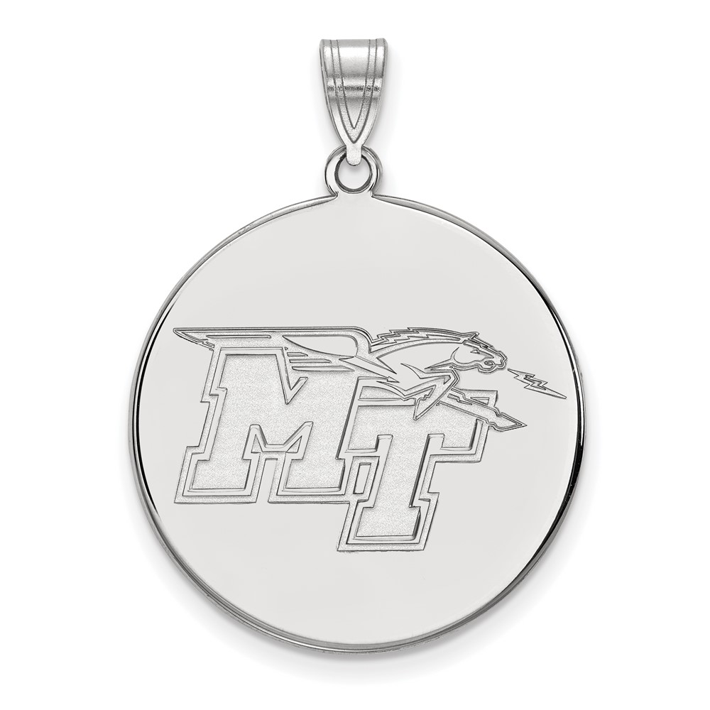 Sterling Silver Rhodium-plated LogoArt Middle Tennessee State University M-t Extra Large Disc Pendant