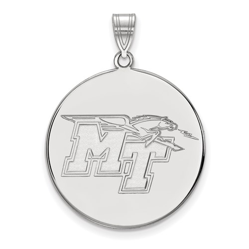 Sterling Silver Rhodium-plated LogoArt Middle Tennessee State University M-t Extra Large Disc Pendant