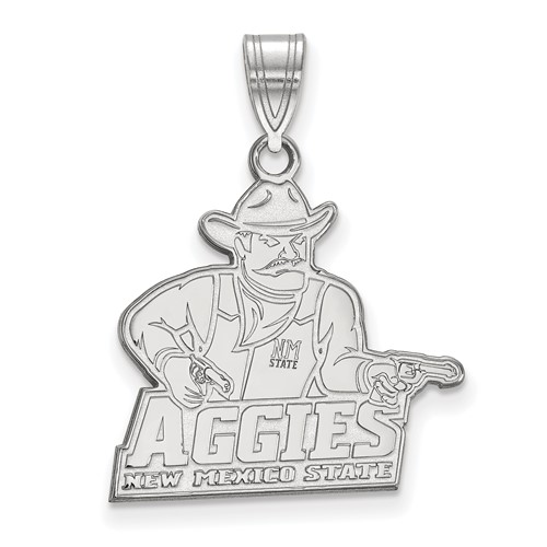 Sterling Silver Rhodium-plated LogoArt New Mexico State University Aggies Large Pendant