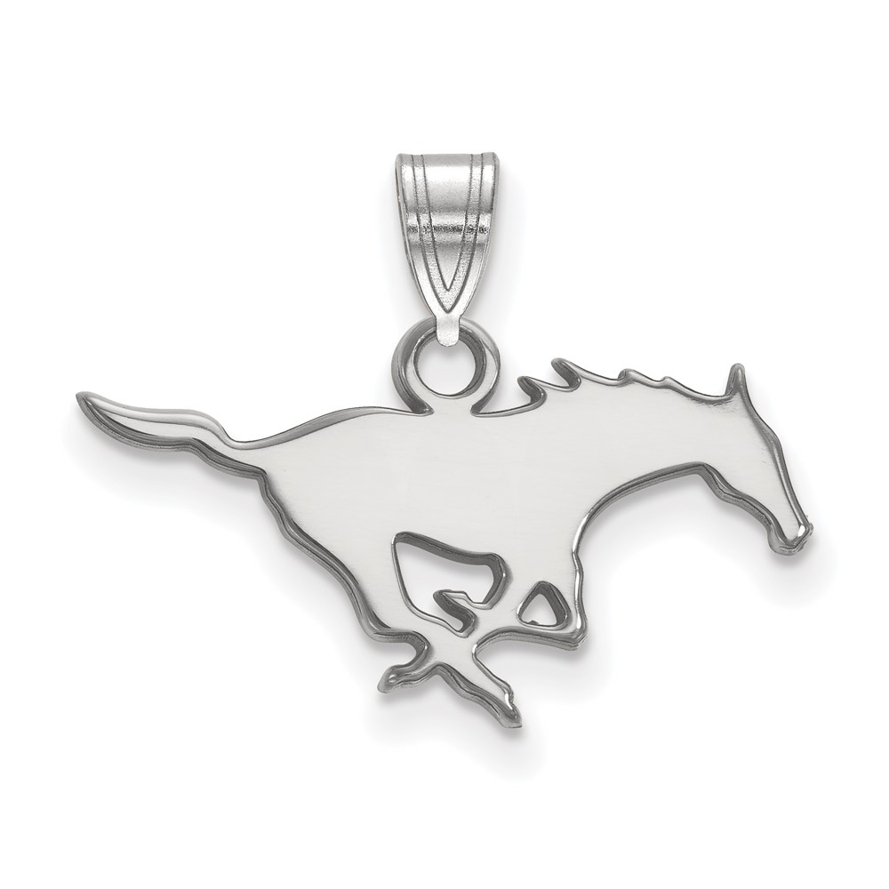 Sterling Silver Rhodium-plated LogoArt Southern Methodist University Mustang Small Pendant
