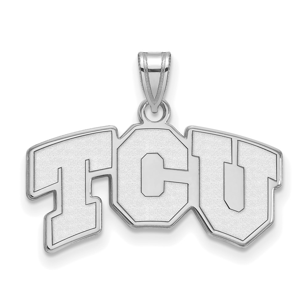 Sterling Silver Rhodium-plated LogoArt Texas Christian University T-c-u Small Pendant