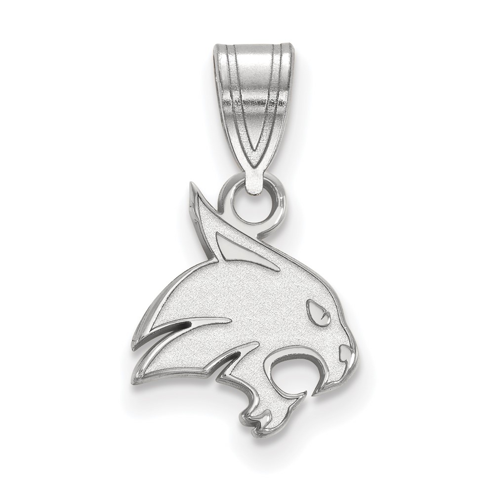 Sterling Silver Rhodium-plated LogoArt Texas State University Bobcat Small Pendant