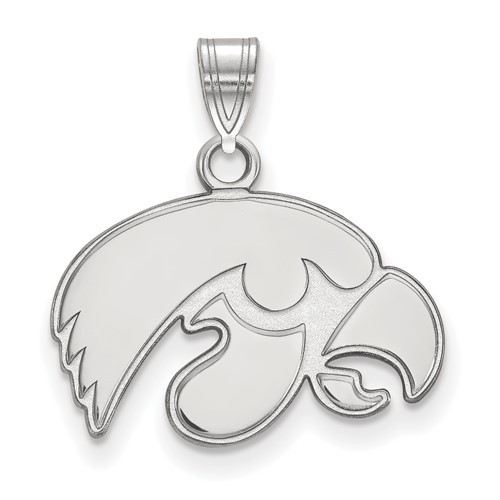Sterling Silver Rhodium-plated LogoArt University of Iowa Hawk Small Pendant