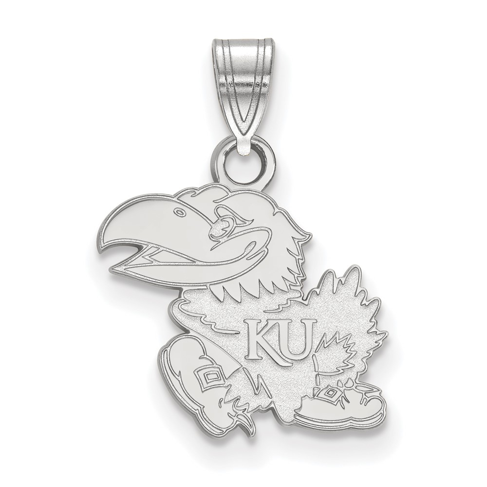 Sterling Silver Rhodium-plated LogoArt University of Kansas Jayhawk Small Pendant
