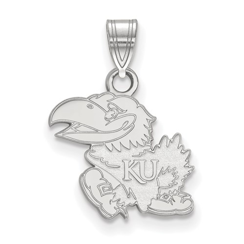Sterling Silver Rhodium-plated LogoArt University of Kansas Jayhawk Small Pendant