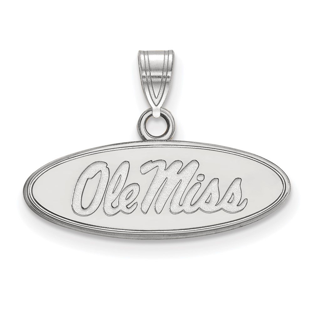 Sterling Silver Rhodium-plated LogoArt University of Mississippi Ole Miss Small Oval Pendant