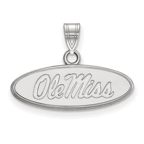 Sterling Silver Rhodium-plated LogoArt University of Mississippi Ole Miss Small Oval Pendant