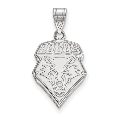 Sterling Silver Rhodium-plated LogoArt University of New Mexico Lobos Large Pendant