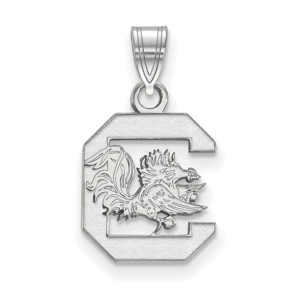 Sterling Silver Rhodium-plated LogoArt University of South Carolina Small Pendant