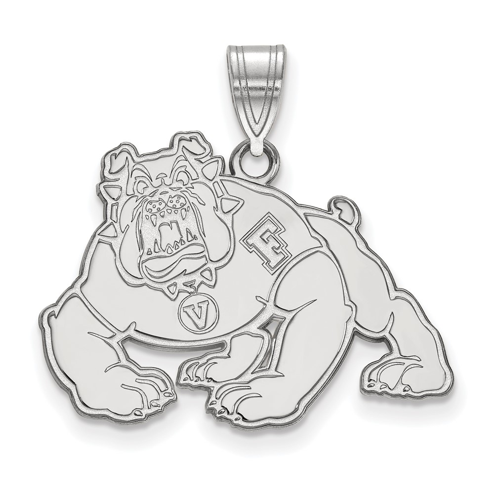 Sterling Silver Rhodium-plated LogoArt California State University Fresno Bulldog Large Pendant