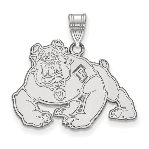 Sterling Silver Rhodium-plated LogoArt California State University Fresno Bulldog Large Pendant