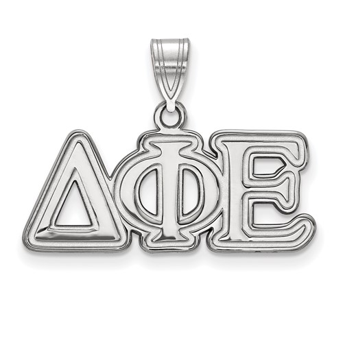 Sterling Silver Rhodium-plated LogoArt Delta Phi Epsilon Sorority Greek Letters Medium Pendant
