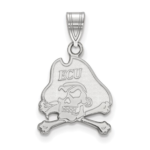 Sterling Silver Rhodium-plated LogoArt East Carolina University Pirate Medium Pendant