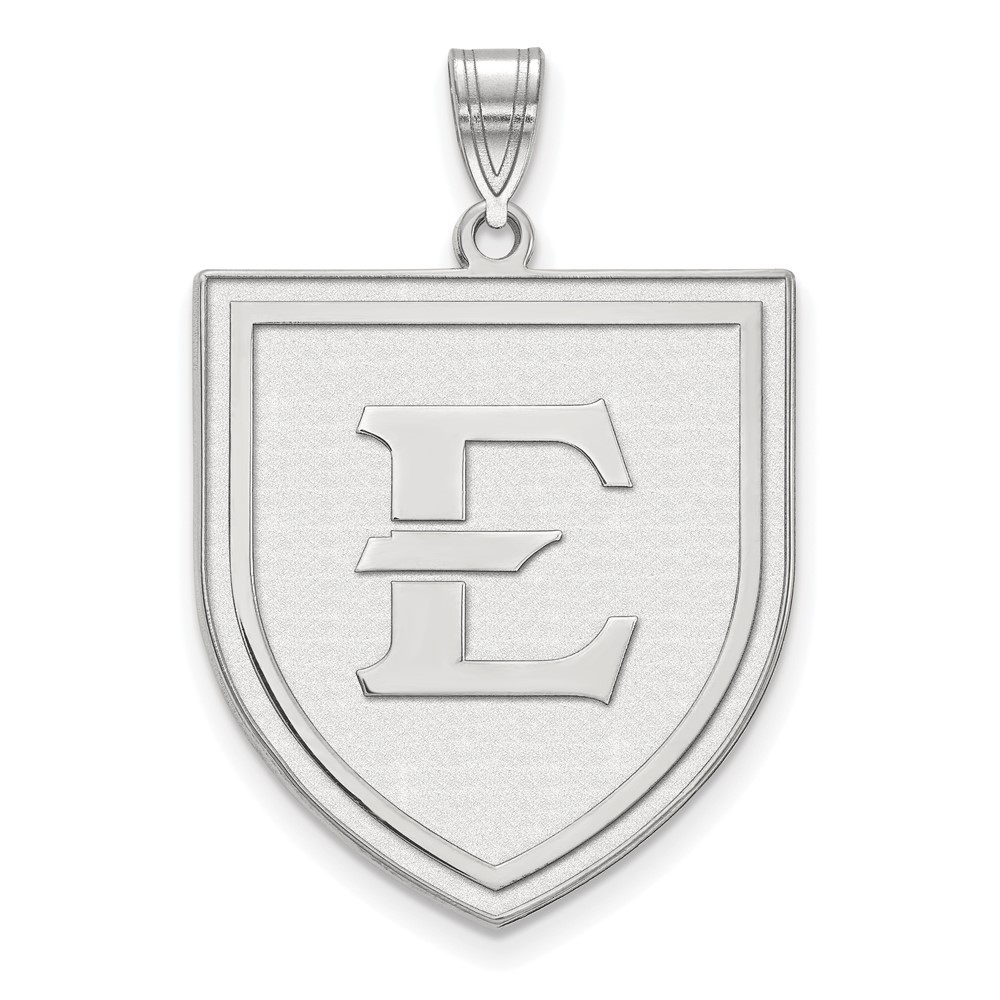 Sterling Silver Rhodium-plated LogoArt East Tennessee State University Letter E Shield Extra Large Pendant