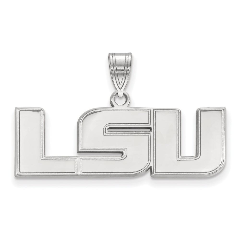 Sterling Silver Rhodium-plated LogoArt Louisiana State University L-s-u Medium Pendant