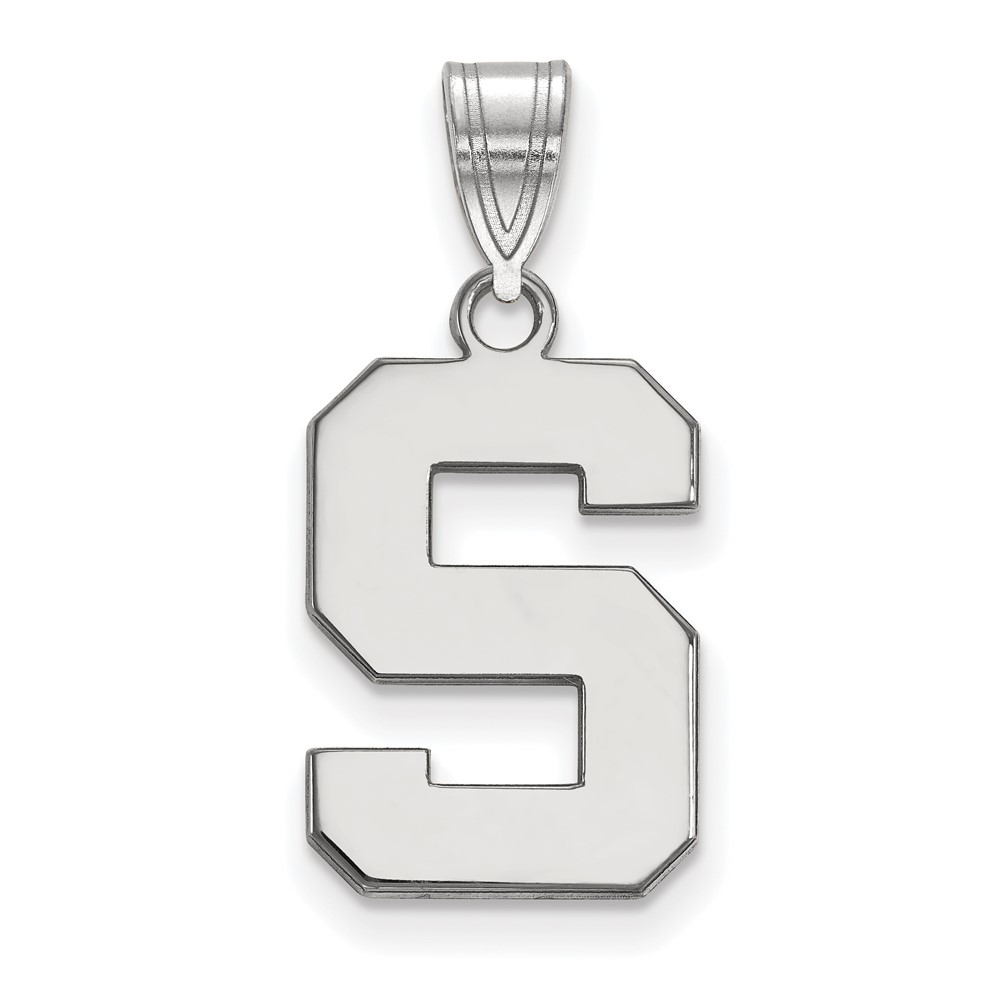 Sterling Silver Rhodium-plated LogoArt Michigan State University Letter S Medium Pendant