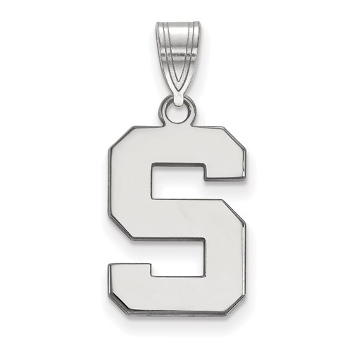 Sterling Silver Rhodium-plated LogoArt Michigan State University Letter S Medium Pendant