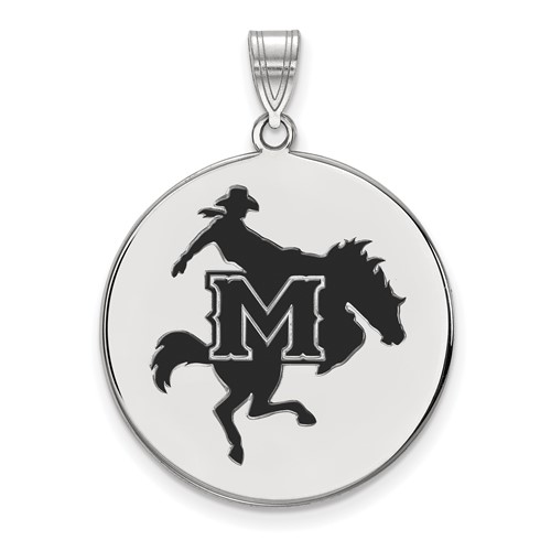Sterling Silver Rhodium-plated LogoArt McNeese State University Extra Large Enameled Disc Pendant