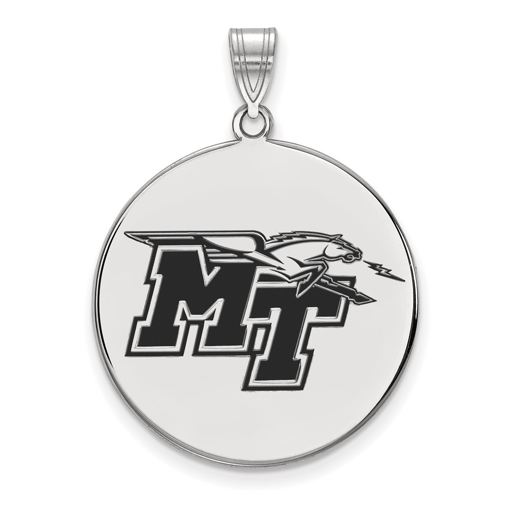 Sterling Silver Rhodium-plated LogoArt Middle Tennessee State University M-t Extra Large Enameled Disc Pendant