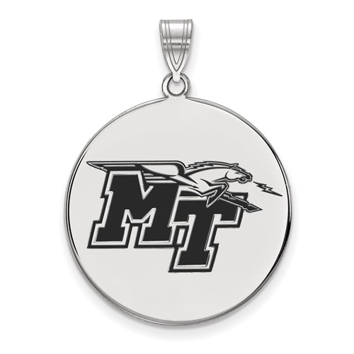 Sterling Silver Rhodium-plated LogoArt Middle Tennessee State University M-t Extra Large Enameled Disc Pendant
