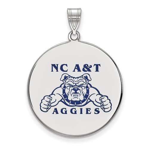 Sterling Silver Rhodium-plated LogoArt North Carolina a and T Aggies Extra Large Enameled Disc Pendant