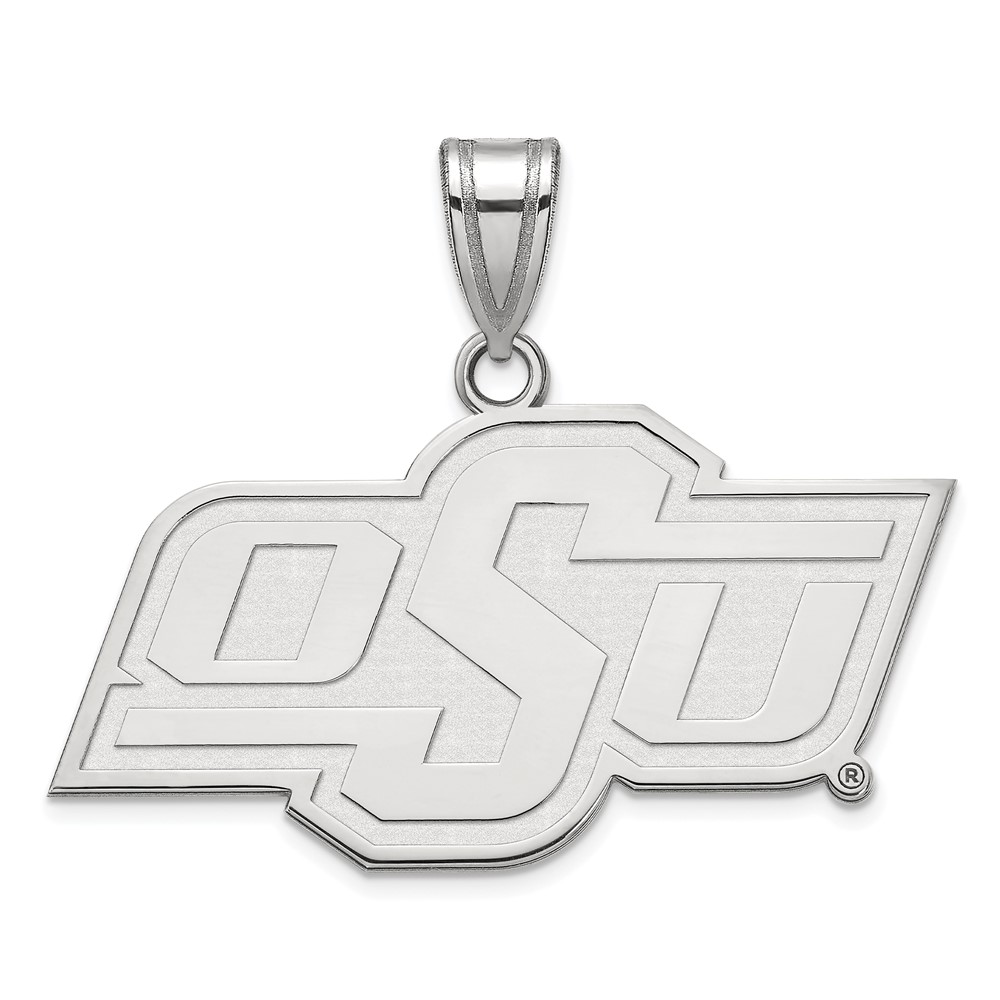 Sterling Silver Rhodium-plated LogoArt Oklahoma State University O-s-u Medium Pendant