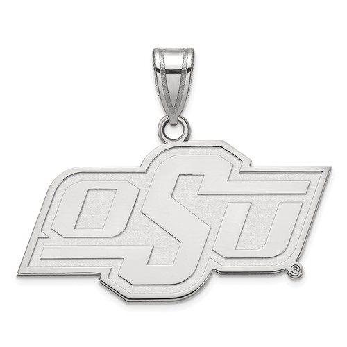 Sterling Silver Rhodium-plated LogoArt Oklahoma State University O-s-u Medium Pendant