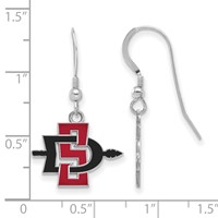 Sterling Silver Rhodium-plated LogoArt San Diego State University Small Enameled Dangle Wire Earrings view 2