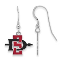 Sterling Silver Rhodium-plated LogoArt San Diego State University Small Enameled Dangle Wire Earrings view 1
