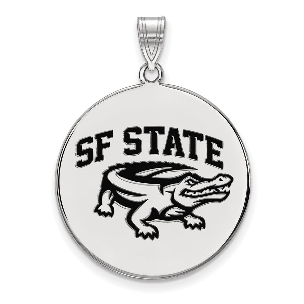 Sterling Silver Rhodium-plated LogoArt San Francisco State University Extra Large Enameled Disc Pendant