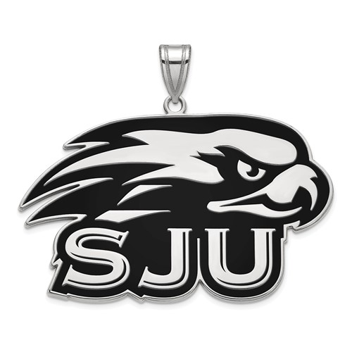 Sterling Silver Rhodium-plated LogoArt St Joseph's University Hawks Extra Large Enameled Pendant