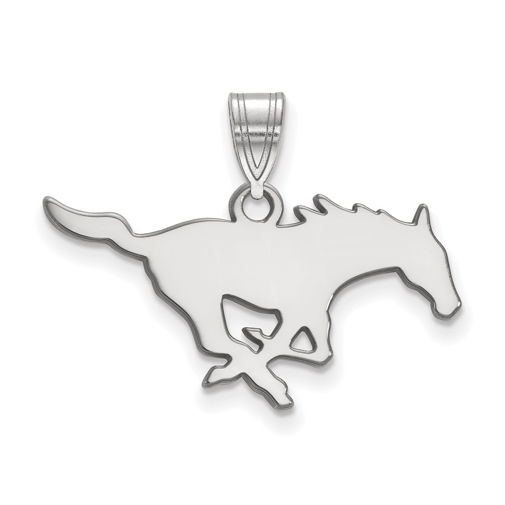 Sterling Silver Rhodium-plated LogoArt Southern Methodist University Mustang Medium Pendant