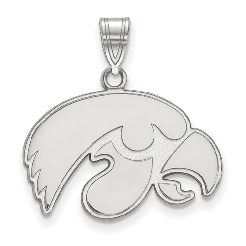 Sterling Silver Rhodium-plated LogoArt University of Iowa Hawk Medium Pendant