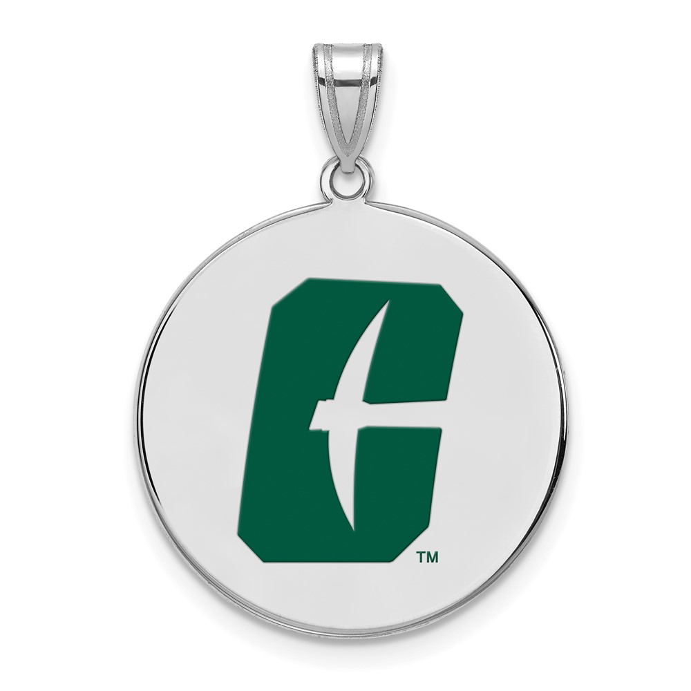 Sterling Silver Rhodium-plated LogoArt University of North Carolina At Charlotte 49ers Extra Large Enameled Disc Pendant