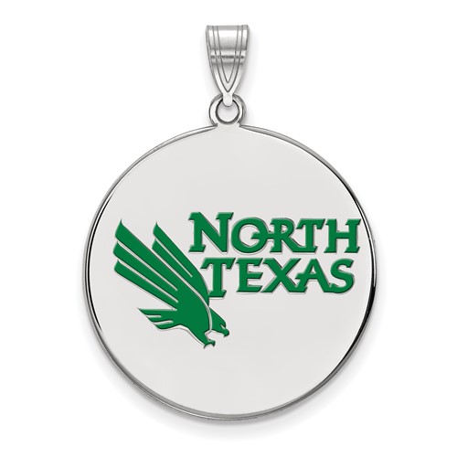 Sterling Silver Rhodium-plated LogoArt University of North Texas Extra Large Enameled Disc Pendant