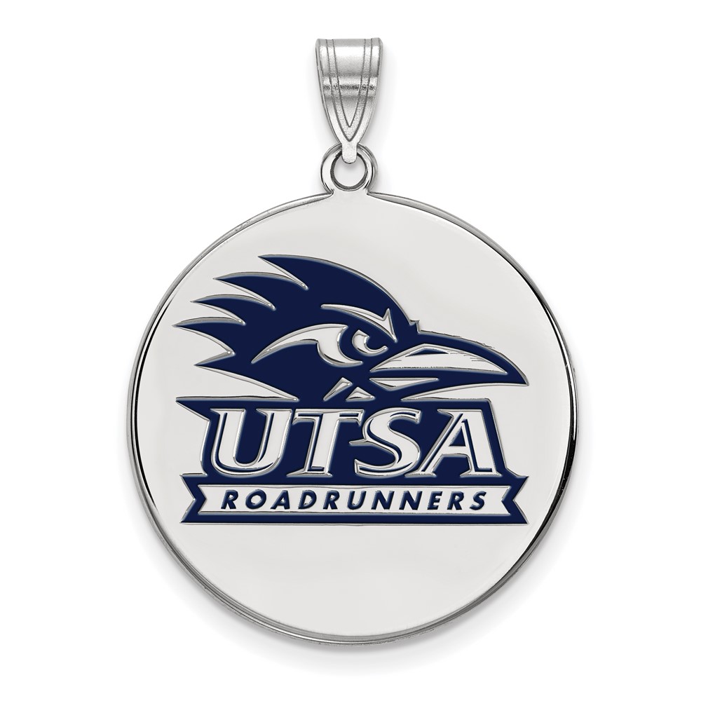 Sterling Silver Rhodium-plated LogoArt University of Texas At San Antonio Extra Large Enameled Disc Pendant