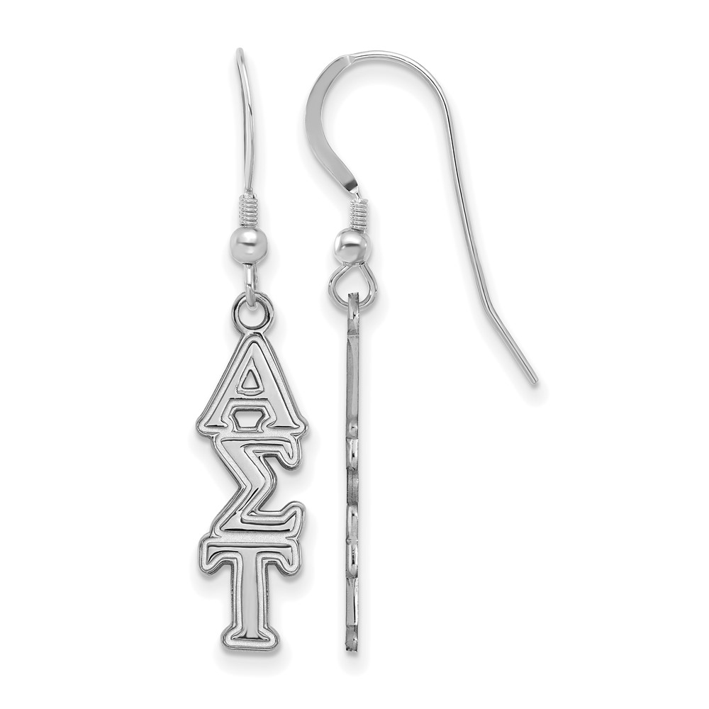 Sterling Silver Rhodium-plated LogoArt Alpha Sigma Tau Sorority Greek Letters Medium Dangle Earrings