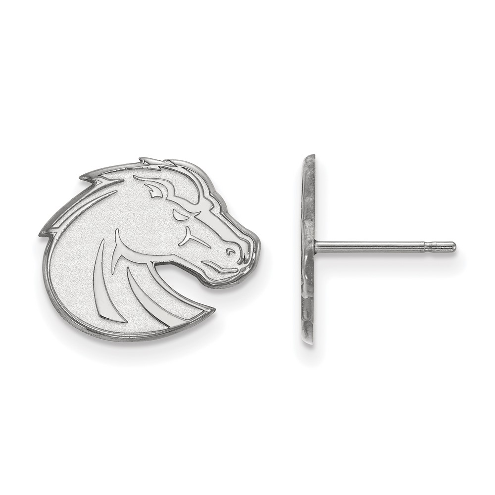 Sterling Silver Rhodium-plated LogoArt Boise State University Bronco Small Post Earrings