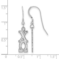 Sterling Silver Rhodium-plated LogoArt Chi Omega Sorority Greek Letters Medium Dangle Earrings view 2