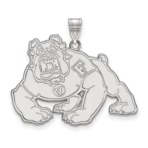 Sterling Silver Rhodium-plated LogoArt California State University Fresno Bulldog Extra Large Pendant
