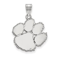 Sterling Silver Rhodium-plated LogoArt Clemson University Tiger Paw Large Pendant view 1