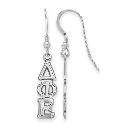 Sterling Silver Rhodium-plated LogoArt Delta Phi Epsilon Sorority Greek Letters Small Dangle Earrings