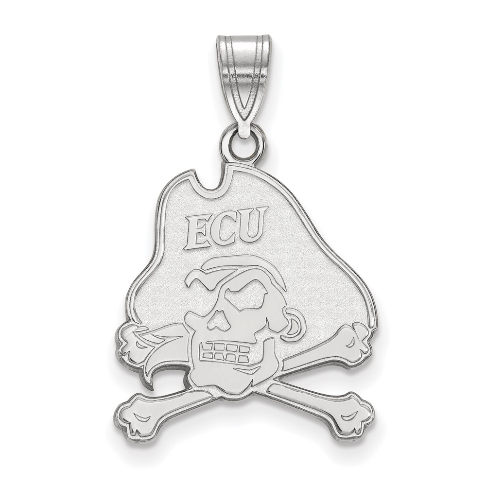Sterling Silver Rhodium-plated LogoArt East Carolina University Pirate Large Pendant