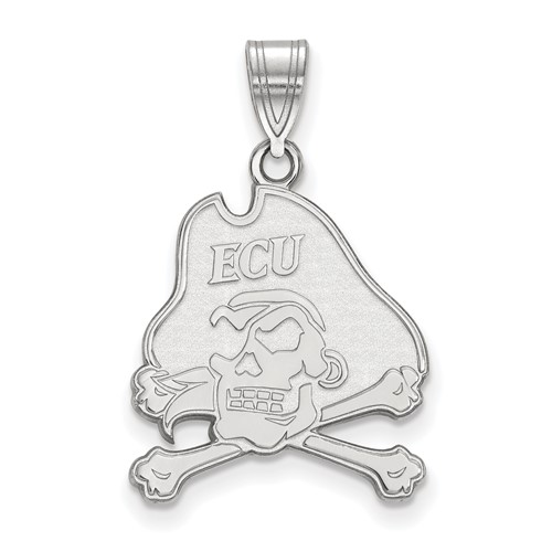 Sterling Silver Rhodium-plated LogoArt East Carolina University Pirate Large Pendant