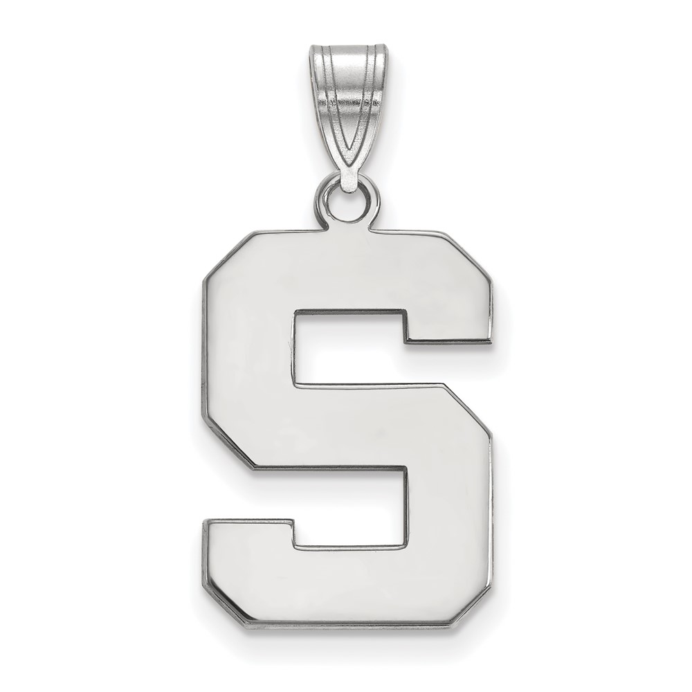 Sterling Silver Rhodium-plated LogoArt Michigan State University Letter S Large Pendant