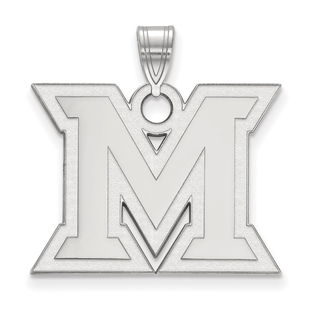 Sterling Silver Rhodium-plated LogoArt Miami University Ohio Letter M Large Pendant